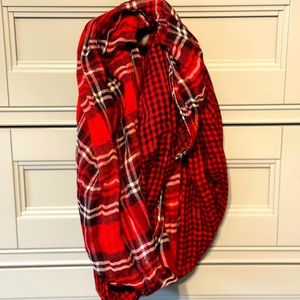 Infinity scarf. Red, black and white plaid.